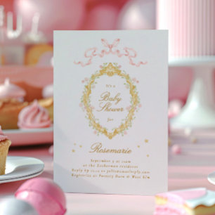Girl Fairytale Princess Stars Bow Rosa Baby Shower Inbjudningar