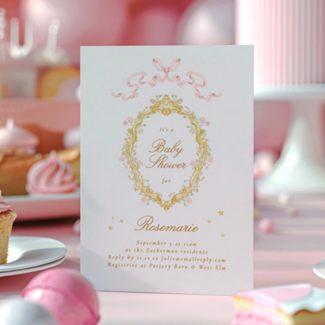 Girl Fairytale Princess Stars Bow Rosa Baby Shower Inbjudningar (Skapare uppladdad)