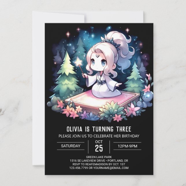 Girl Fantasy Wizard Birthday Inbjudningar (Framsida)