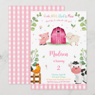 Girl Farm Birthday Inbjudningar