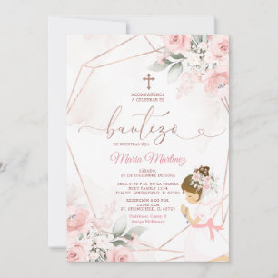 Girl Fiesta Ro Guld Mexican Bautizo Rosa Blommigt Inbjudningar