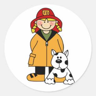 Girl Firefighter med Dalformation Runt Klistermärke