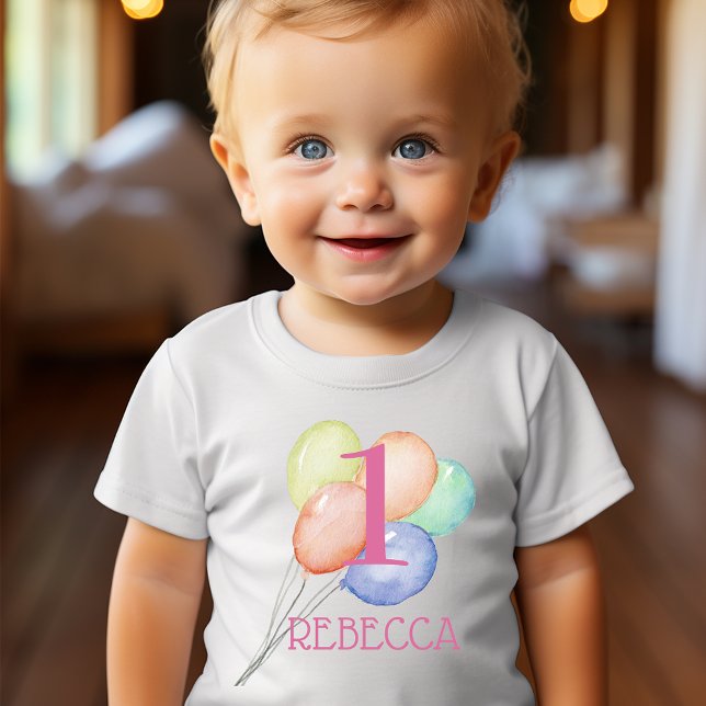 Girl First Birthday Balloons and Namn T Shirt (Change the number to ANY AGE!)
