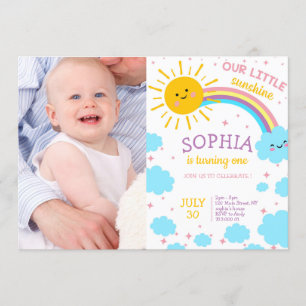 Girl First Birthday Photo Little Sunshine Bild Inbjudningar