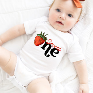 Girl First Birthday Strawberry Baby Bodydrädräkt T Shirt