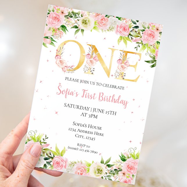 Girl First Birthday Watercolor Flowers Inbjudningar (Skapare uppladdad)