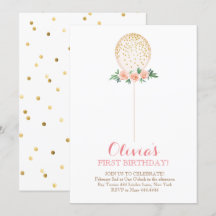 Girl First Birthday Watercolor Guld Balloon