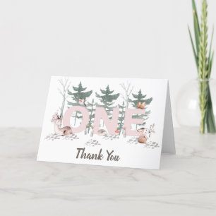Girl First Birthday, Woodland Animals Rosa One Tack Kort