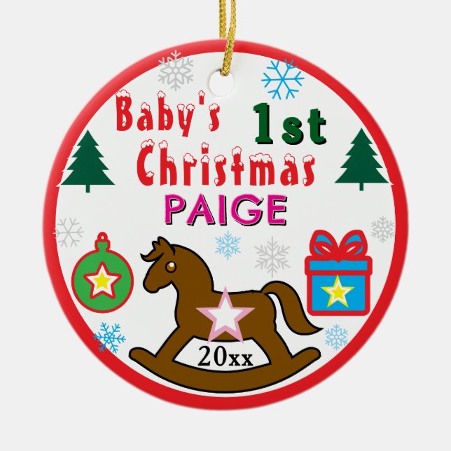 Girl First Christmas Rocking Horse INSERT PHOTO Julgransprydnad Keramik (Framsidan)