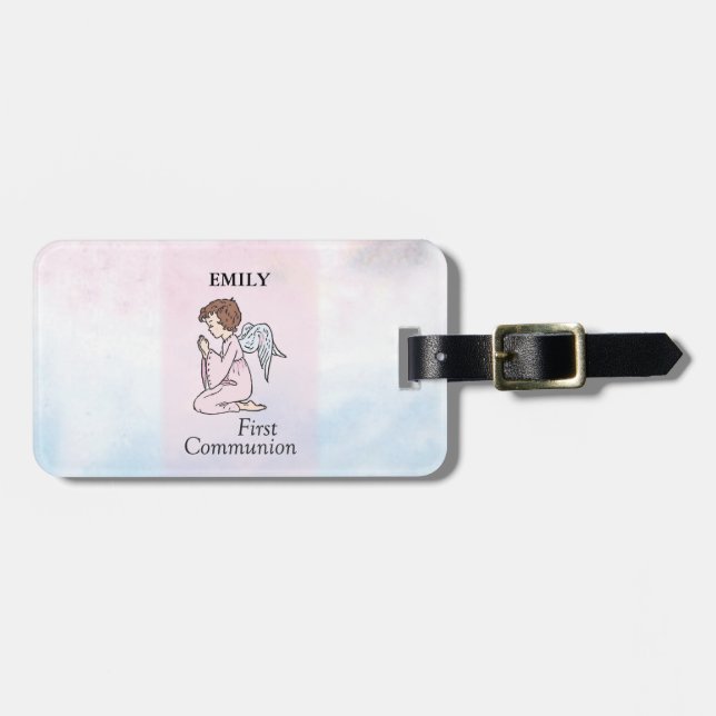 Girl, First Communion Angel Bagagebricka (Horisontell Framsida)