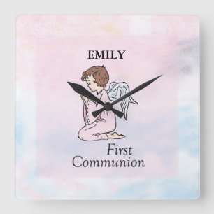 Girl, First Communion Angel Fyrkantig Klocka