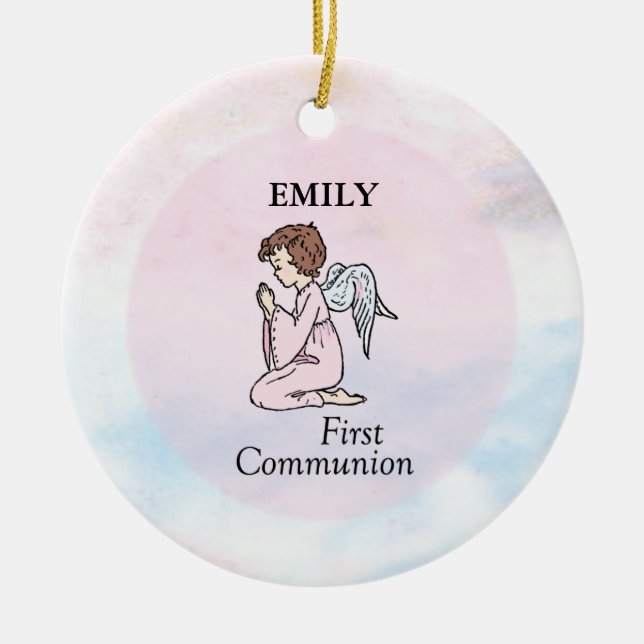 Girl, First Communion Angel Julgransprydnad Keramik (Framsidan)