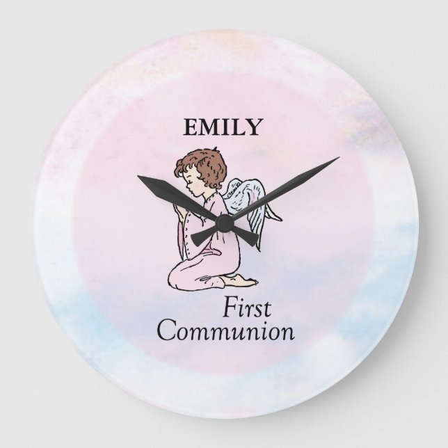 Girl, First Communion Angel Stor Klocka (Framsida)