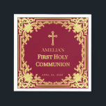 Girl First Communion Burgundy Faux Guld Vintage Pappersservett<br><div class="desc">Den här elegantens burgundi- och guld-religiösa med vintage luft för en flickas första gemenskap har en ornat faux faux-foil ram med elegant baroque-guld på burgundisk bakgrund. Ovanför texten finns det en religiösa kor i Faux guld-folie. Tillfälle ligger också i faux guld, resten av texten har ett gyllene färg liknande det...</div>