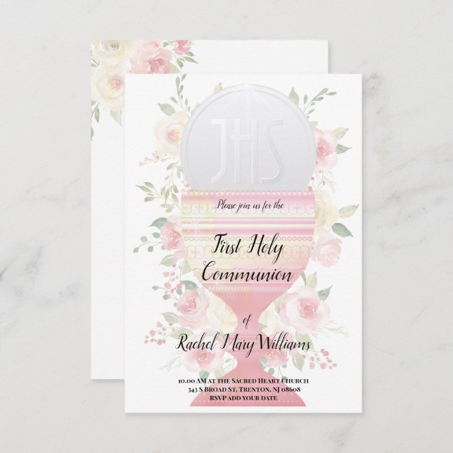 Girl First Communion | Chalice Host Inbjudningar (Fram/baksida)
