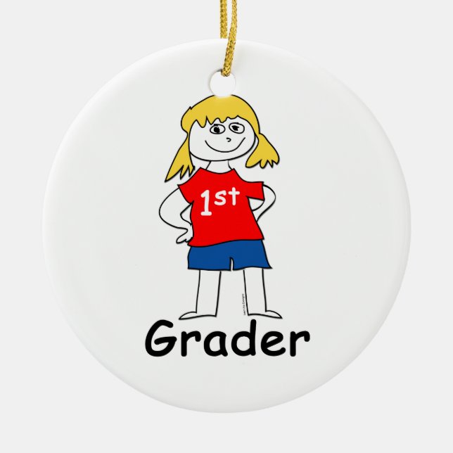 Girl First Grader Julgransprydnad Keramik (Framsidan)