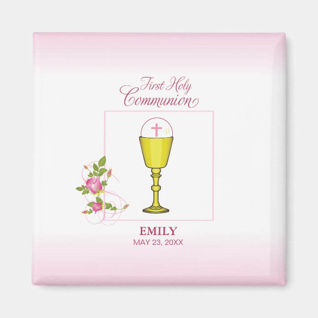 Girl First Heliga Communion, Chalice, Host, Ros Magnet (Framsidan)