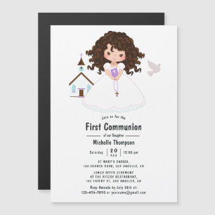 Girl First Heliga Communion Magnetisk Inbjudningskort