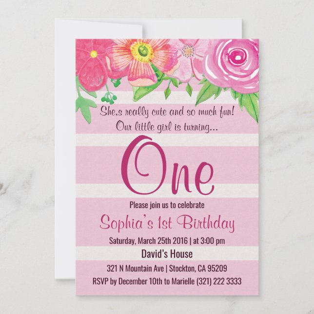 Girl First One Födelsedagsfest Inbjudan (Framsida)