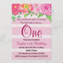 Girl First One Födelsedagsfest Inbjudan
