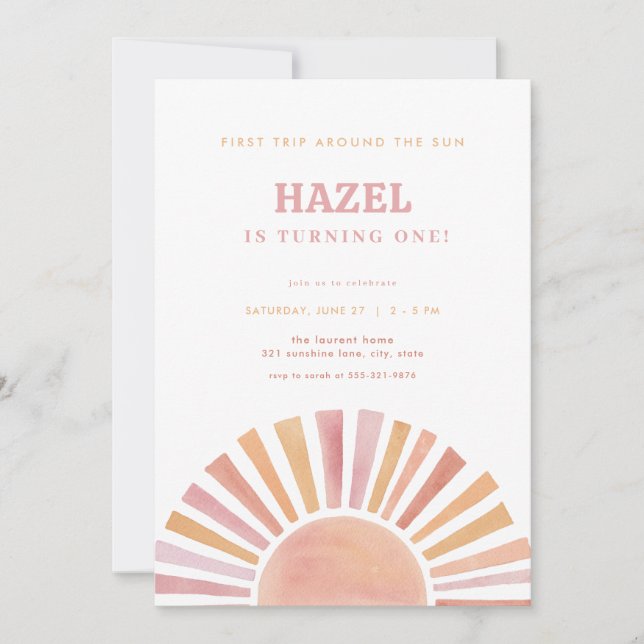Girl First Resa runt Sol Birthday Inbjudan (Framsida)