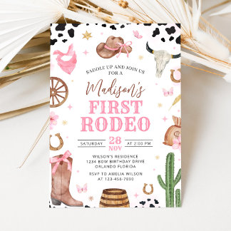 Girl First Rodeo Birthday Invitation Inbjudningar