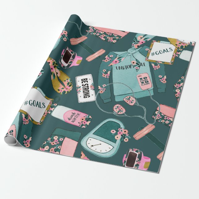 Girl Fitness Mönster Presentpapper (Utrullad)