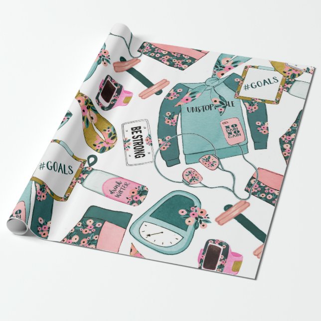 Girl Fitness Mönster Presentpapper (Utrullad)