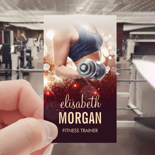 Girl Fitness Trainer Dumbbell Guld Glitter Gnistra Visitkort (Skapare uppladdad)