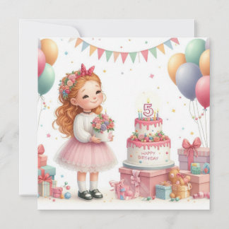 Girl five years old birthday Personalize Custom Inbjudningar