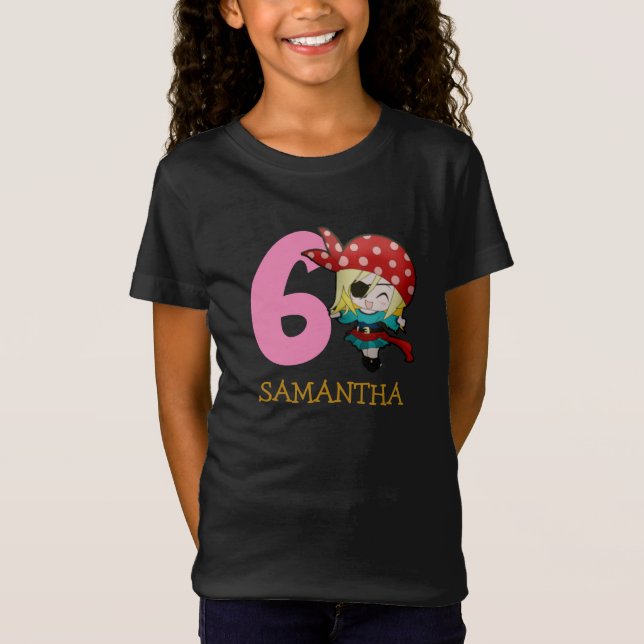 GIRL Födelsedagsfest Pirat 6e Namn T-Shirt (Framsida)