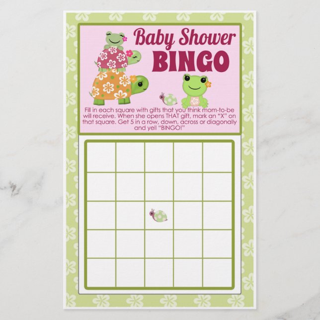 Girl Frog Baby Shower Game BINGO Lakan Flygblad (Framsidan)