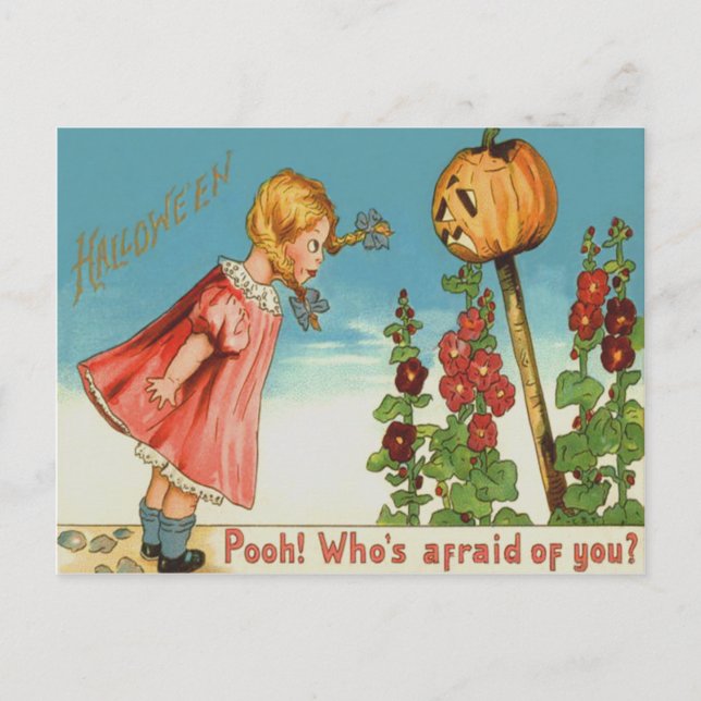 Girl Garden Jack o lantern Pumpkin Vykort (Framsida)