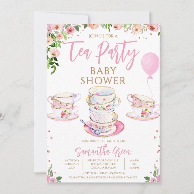 Girl Garden Tea Party Baby Shower Inbjudningar (Framsida)
