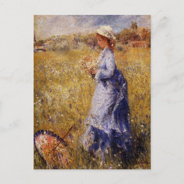 Girl Gathering Flowers by Renoir Vykort (Framsida)