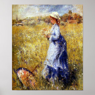 Girl Gathering Flowers Fine Art by Renoir Print Poster