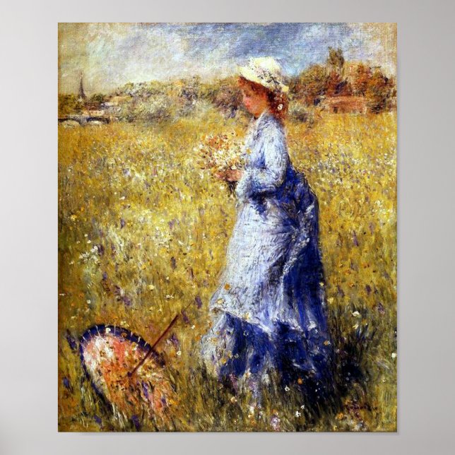 Girl Gathering Flowers Fine Art by Renoir Print Poster (Framsidan)