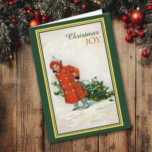 Girl Gathering Holly Vintage bild jul Kort