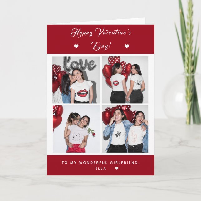 Girl Gay para 4 Photo Collage Valentines day Red Kort (Framsida)