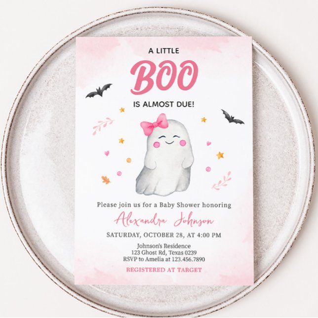Girl Ghost Halloween Baby Shower Inbjudningar (Pink Ghost Baby Shower Invitation)