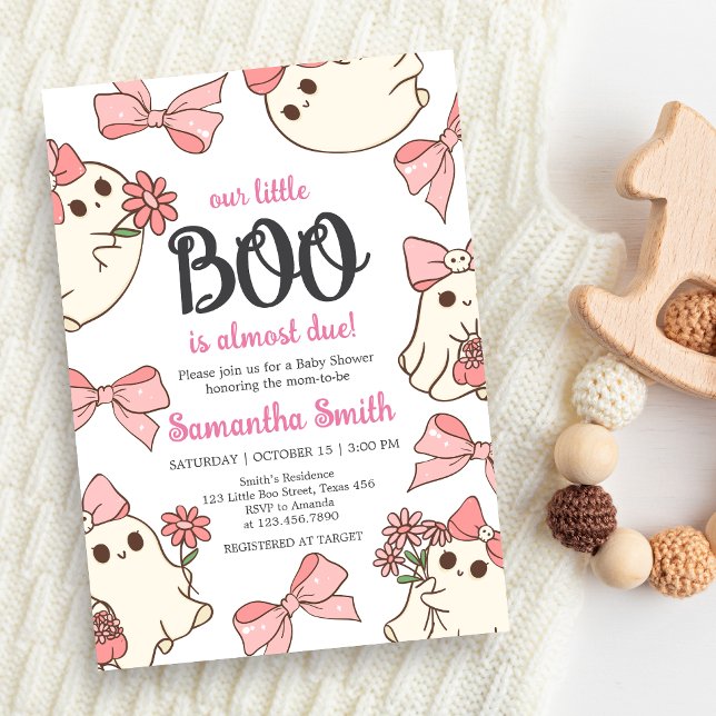 Girl Ghost Little Boo Halloween Baby Shower Inbjudningar (Pink Little Boo Halloween Baby Shower Invitation)