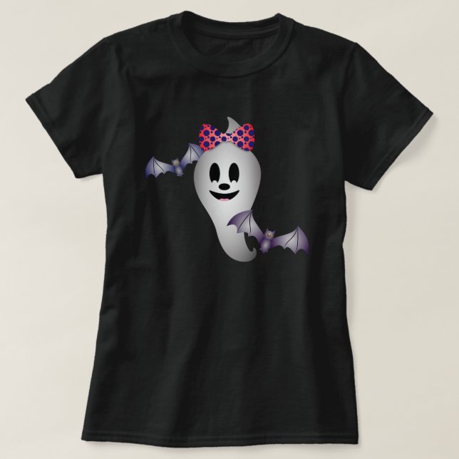 Girl Ghost och Flies Fladdermus Halloween Tee (Design framsida)