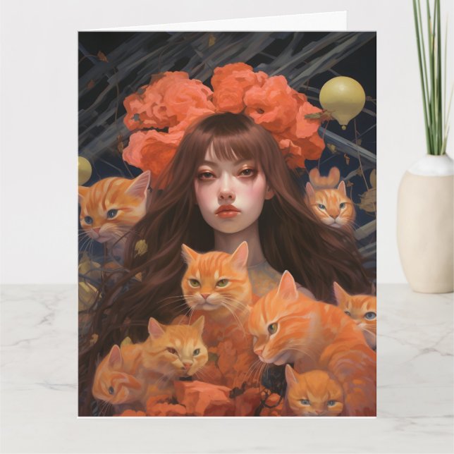 GIRL & GINGER CAT CATS BIRTHDAY BIG GREETARD KORT (Framsida)