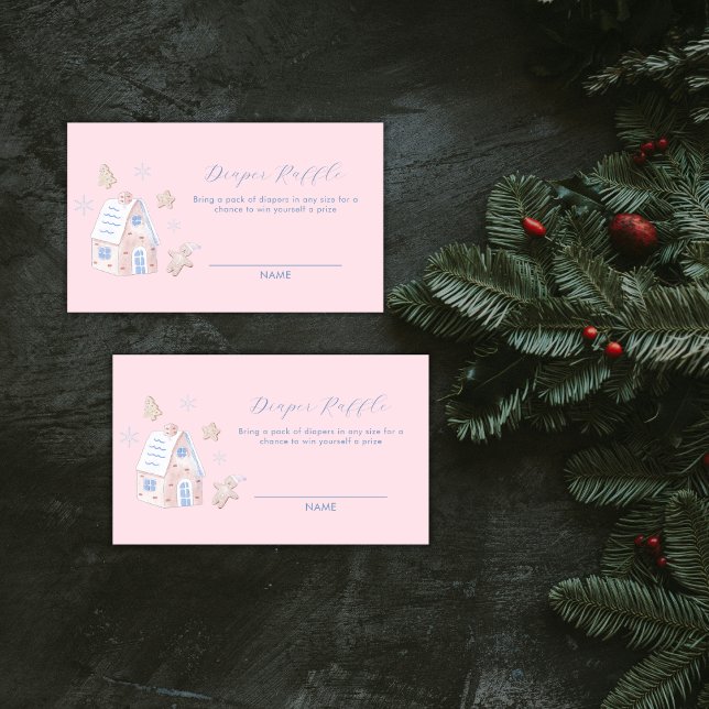 Girl Gingerbread Village Diaper Raffle Baby Shower Tilläggskort (Girl Gingerbread Village Diaper Raffle Baby Shower Enclosure Card)