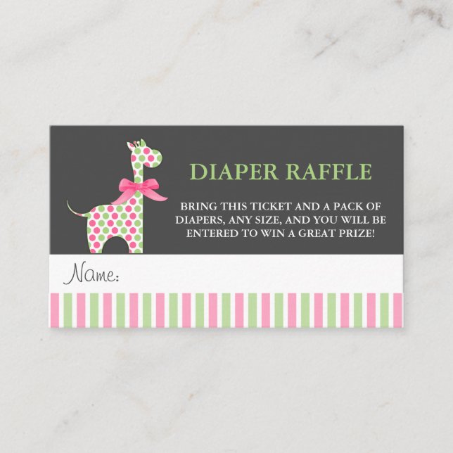Girl Giraffe Baby Shower Diaper Raffle Biljett Tilläggskort (Framsida)
