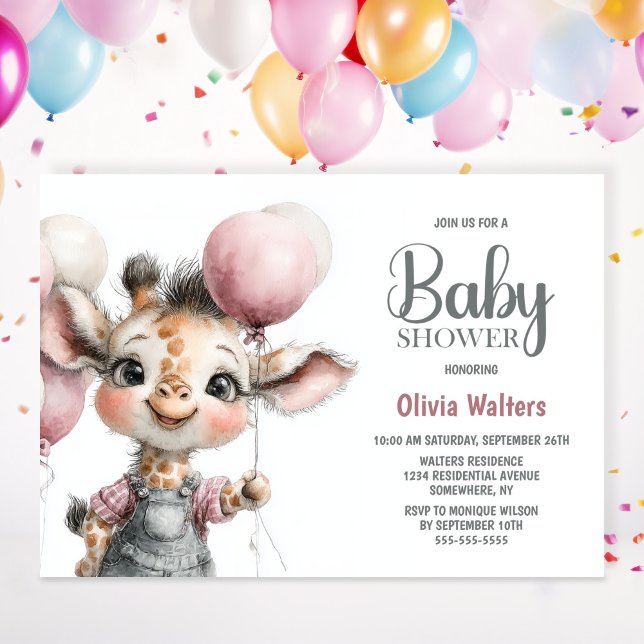 Girl Giraffe Baby Shower Invitation Inbjudningar (Skapare uppladdad)