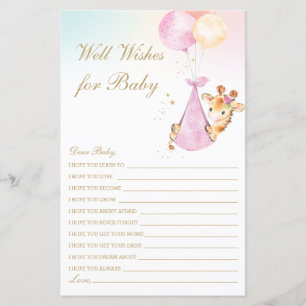 Girl Giraffe well Önskemål for Baby Shower Activit