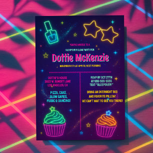 Girl Glow Neon Cupkaka Nagel polska Slumber Party Inbjudningar