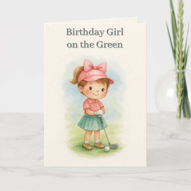 Girl Golfer Birthday Youth Folded Greeting Card Kort (Framsida)