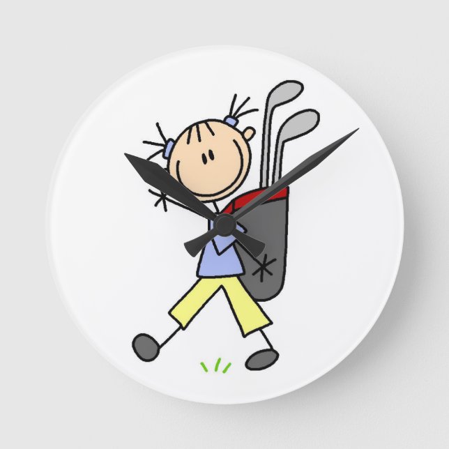 Girl Golfer with Bag and Klubbs Rund Klocka (Framsida)